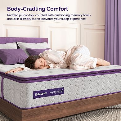 Sersper 8 In Memory Foam Hybrid Mattress Pillow Top Pocket Spring Mattress In A Box