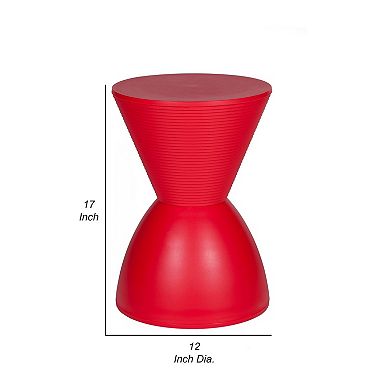 Hillary 17 Inch Side Table, Indoor Outdoor, Hourglass Shape, Red Finish