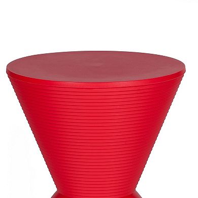 Hillary 17 Inch Side Table, Indoor Outdoor, Hourglass Shape, Red Finish