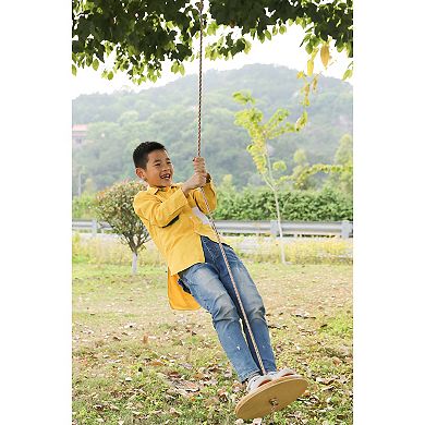 Wooden Round Disc Plate Swing Seat With Hanging Rope