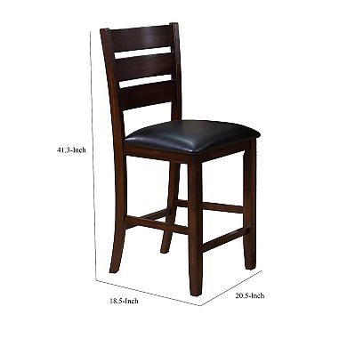 Woodlands 24 Inch Counter Height Chair, Faux Leather, Wood, Black And Brown