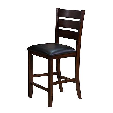 Woodlands 24 Inch Counter Height Chair, Faux Leather, Wood, Black And Brown
