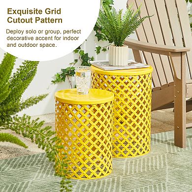 Glitzhome Outdoor Side Table Set Of 2, Decorative Garden Stool For Indoor Outdoor