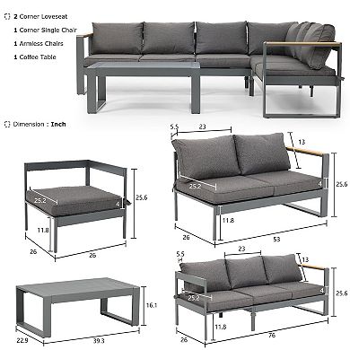 Aoodor 5 Pieces Aluminum Sectional Patio Furniture Set