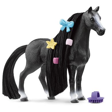 Schleich Beauty Horse: Quarter Horse Mare Black Horse Figurine & Hair Styling Accessories