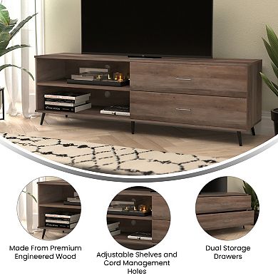 Flash Furniture Nelson Mid-Century Modern TV Stand With Adjustable Shelf and Storage Drawers