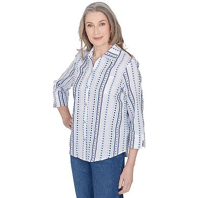 Women's Alfred Dunner Jacquard Stripe Collared Button Down Top