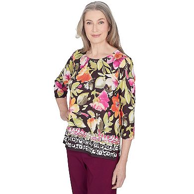 Women's Alfred Dunner Bold Floral Geometric Border Top