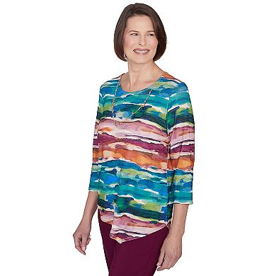 Women's Alfred Dunner Watercolor Biadere Top with Necklace
