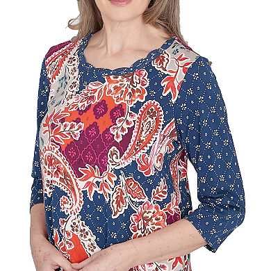 Women's Alfred Dunner Paisley Patchwork Knotted Crewneck Top
