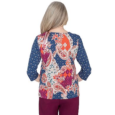 Women's Alfred Dunner Paisley Patchwork Knotted Crewneck Top