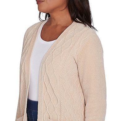 Petite Alfred Dunner Cable Knit Chenille Cardigan Sweater