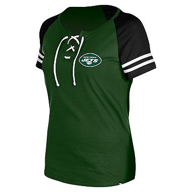 Women's New Era Green New York Jets  Lace-Up Raglan T-Shirt