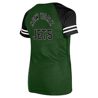 Women's New Era Green New York Jets  Lace-Up Raglan T-Shirt