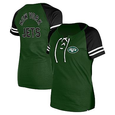 Women's New Era Green New York Jets  Lace-Up Raglan T-Shirt