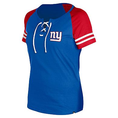 Women's New Era Royal New York Giants  Lace-Up Raglan T-Shirt