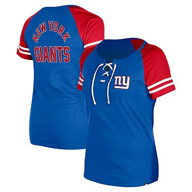 Women's New Era Royal New York Giants  Lace-Up Raglan T-Shirt