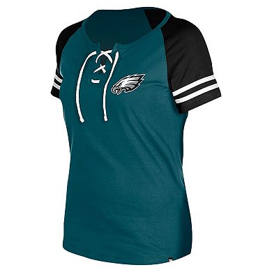 Women's New Era Green Philadelphia Eagles  Lace-Up Raglan T-Shirt