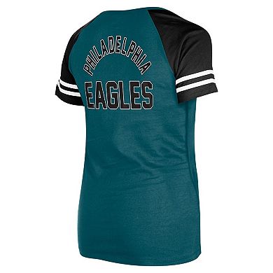 Women's New Era Green Philadelphia Eagles  Lace-Up Raglan T-Shirt