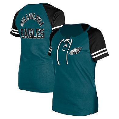 Women's New Era Green Philadelphia Eagles  Lace-Up Raglan T-Shirt