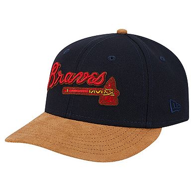 Men's New Era Navy Atlanta Braves Team Suede Visor Low Profile 59FIFTY Fitted Hat