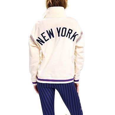 Women's Terez Cream New York Yankees Baseball Stitch Classic Quarter-Zip Top