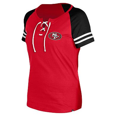 Women's New Era  Scarlet San Francisco 49ers  Lace-Up Raglan T-Shirt