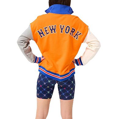 Women's Terez Orange/Blue New York Mets Classic Colorblock Quarter-Zip Sweatshirt