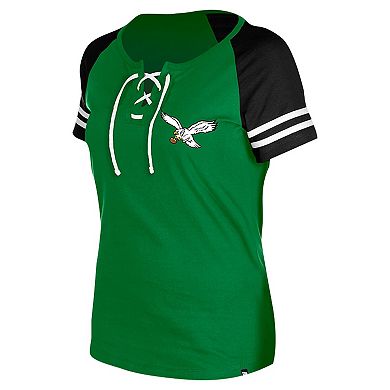 Women's New Era Kelly Green Philadelphia Eagles Throwback Lace-Up Raglan T-Shirt