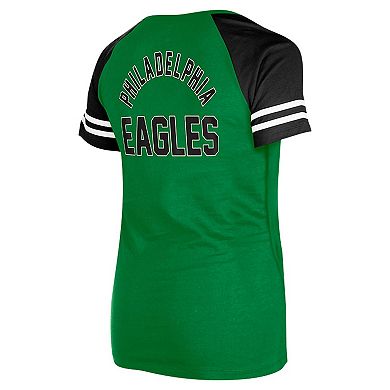 Women's New Era Kelly Green Philadelphia Eagles Throwback Lace-Up Raglan T-Shirt