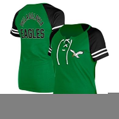 Women's New Era Kelly Green Philadelphia Eagles Throwback Lace-Up Raglan T-Shirt