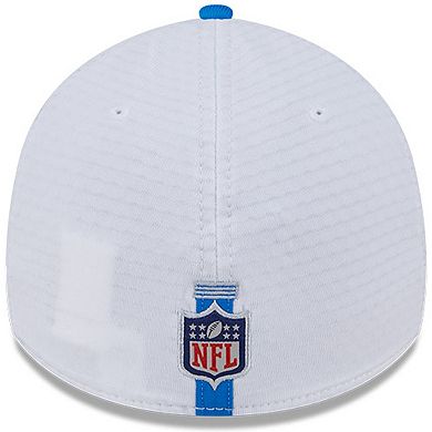 Men's New Era White/Blue Detroit Lions 2024 NFL Training Camp 39THIRTY Flex Hat