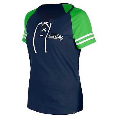 Women's New Era College Navy Seattle Seahawks  Lace-Up Raglan T-Shirt