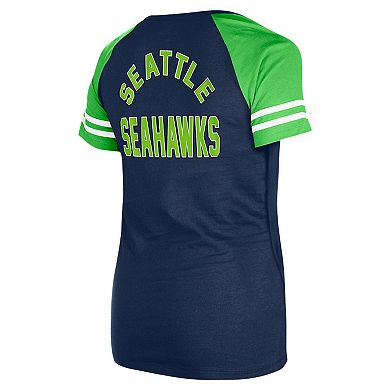 Women's New Era College Navy Seattle Seahawks  Lace-Up Raglan T-Shirt