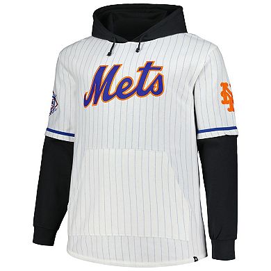 Men's '47 White New York Mets Big & Tall Pinstripe Double Header Collection Pullover Hoodie