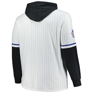 Men's '47 White New York Mets Big & Tall Pinstripe Double Header Collection Pullover Hoodie