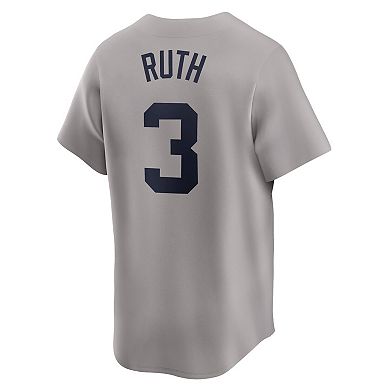 Men's Nike Babe Ruth Gray New York Yankees Throwback Cooperstown Collection Limited Jersey