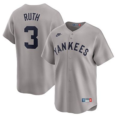 Men's Nike Babe Ruth Gray New York Yankees Throwback Cooperstown Collection Limited Jersey