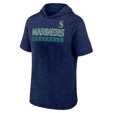 Men's Fanatics Heather Navy Seattle Mariners Push Short Sleeve Pullover Hoodie