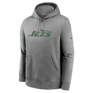 Men's Nike  Heather Gray New York Jets Club Logo Pullover Hoodie