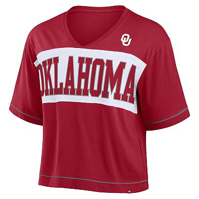 Women's Fanatics Crimson Oklahoma Sooners Home Team Bold Fashion Modest V-Neck Cropped T-Shirt