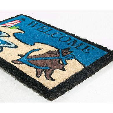 30" Blue and Brown Beach Lighthouse Design Decorative Hand Woven Doormat