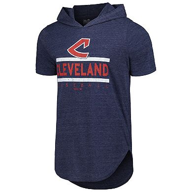 Men's Majestic Threads Navy Cleveland Guardians Tri-Blend Hoodie T-Shirt