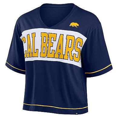 Women's Fanatics Navy Cal Bears Home Team Bold Fashion Modest V-Neck Cropped T-Shirt