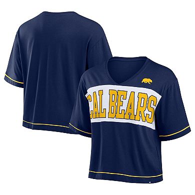 Women's Fanatics Navy Cal Bears Home Team Bold Fashion Modest V-Neck Cropped T-Shirt