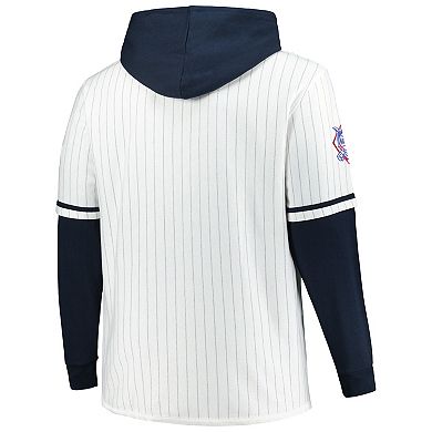 Men's '47 White San Diego Padres Big & Tall Pinstripe Double Header Collection Pullover Hoodie