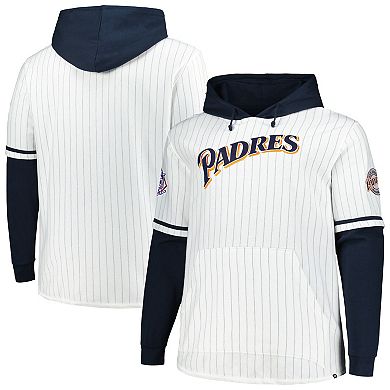 Men's '47 White San Diego Padres Big & Tall Pinstripe Double Header Collection Pullover Hoodie