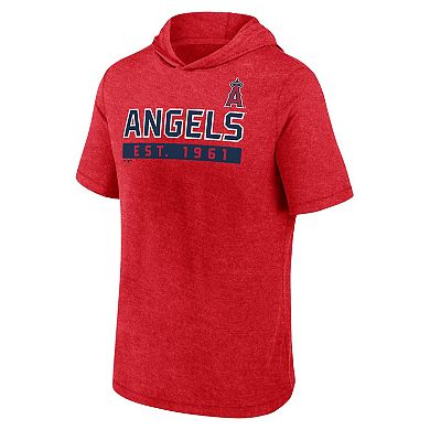 Men's Fanatics Heather Red Los Angeles Angels Push Short Sleeve Pullover Hoodie