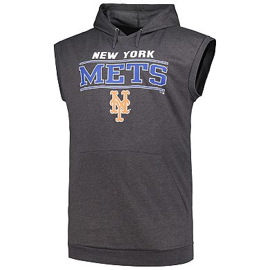 Men's Profile Heather Charcoal New York Mets Big & Tall Muscle Sleeveless Pullover Hoodie