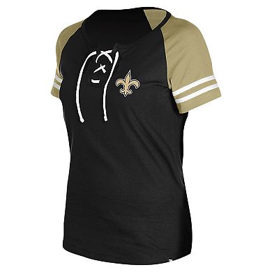 Women's New Era Black New Orleans Saints  Lace-Up Raglan T-Shirt